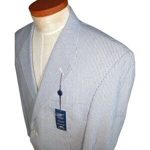 Stafford Seersucker Sport Coat Blazer Single Vent Cotton 44R Blue White Stripes